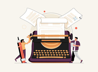 Blog author and creative literature writer and freelancer tiny person concept. Publishing editor and journalist creates.