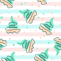 Pattern with cakes. Line art style cakes with cream. Vector. Solid repeating pattern with baked goods.