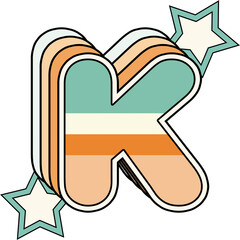 Letter K Monogram Letters Initial Name Retro Font 80s Star Stars Logo Typography Rainbow Alphabet Aesthetic Green Cute Pretty Design Bold High Resolution Printable Poster Print Wall Art Kids Room JPG
