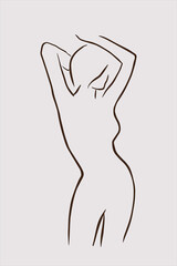 Abstract illustration. Poster. Drawing of a female figure in one line.