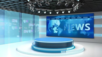 Tv studio. News room. Blye and red background. General and close-up shot. News Studio. Studio Background. Newsroom bakground. The perfect backdrop for any green screen or chroma key video production