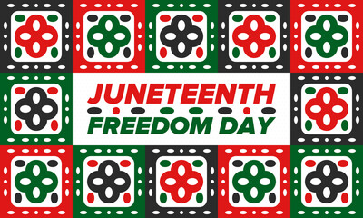 Juneteenth Independence Day. Freedom or Emancipation day. Annual american holiday, celebrated in June 19. African-American history and heritage. Poster, greeting card, banner and background. Vector