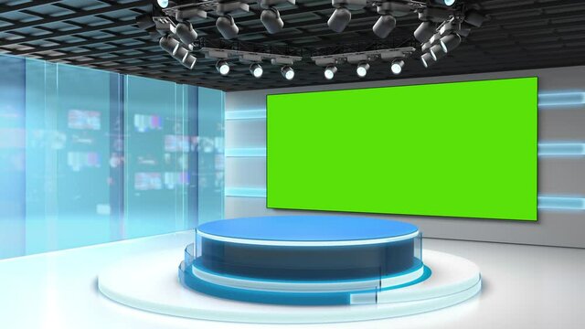 Tv studio. News room. Blye and red background. General and close-up shot. News Studio. Studio Background. Newsroom bakground. The perfect backdrop for any green screen or chroma key video production