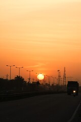 Morning View, Sunrise in the morning, Street light pattern on the bridge