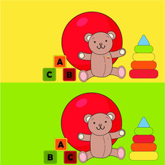 Vector illustration . Find 5 differences . Kids toys . For books and magazines . For the development of children .