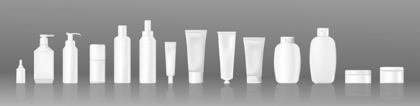 Realistic Set of Cosmetic and Cream Tubes. Vector Illustration and Mockup on Grey Background.