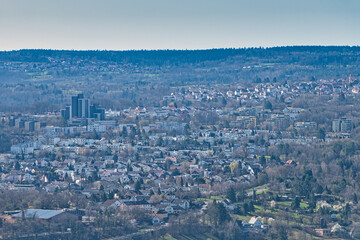 Blick über die Stadt Pforzheim ins Rotplattengebiet Richtung Büchenbronn