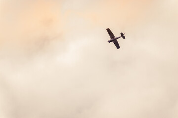 Air plane fly high in the evening sky