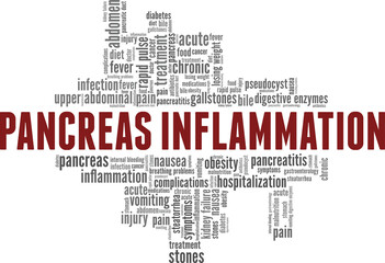 Fototapeta na wymiar Pancreas inflammation vector illustration word cloud isolated on a white background.