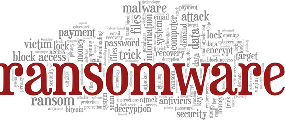 Ransomware vector illustration word cloud isolated on a white background.