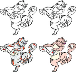 Fototapeta premium traditional Japanese cat with fan.Hand drawn Cat Vector 