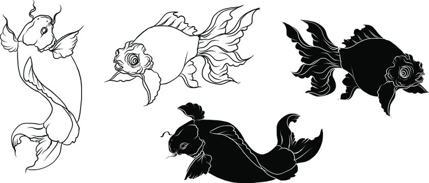 Hand drawn outline Koi fish and  Japanese tattoo.doodle art Koi carp fish for Japanese tattoo.