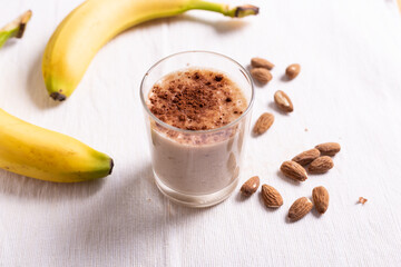 smoothie with banana, almond and cocoa