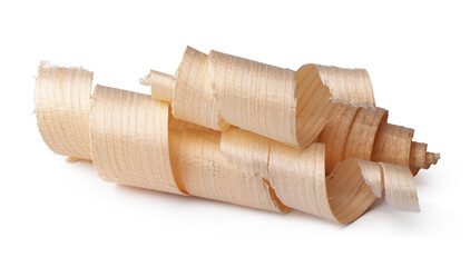 Wood shavings isolated on white background