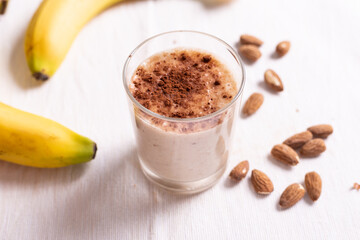 smoothie with banana, almond and cocoa
