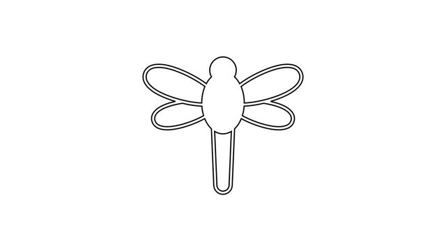 Black line Dragonfly icon isolated on white background. 4K Video motion graphic animation