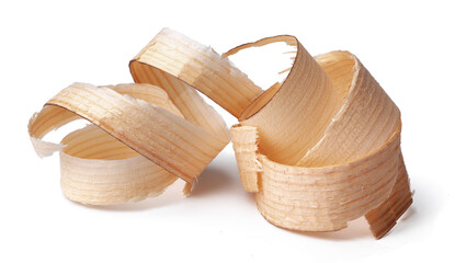 Wood shavings isolated on white background