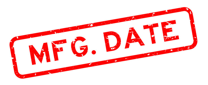 Grunge red mfg date word square rubber seal stamp on white background