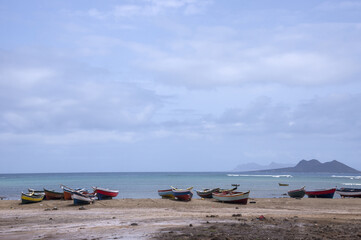 Paisaje  en la costa de la Bah&iacute;a Das Gatas en la isla de San Vicente, Cabo Verde