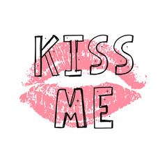 kiss me hand lettering scalable and editable vector illustration lips