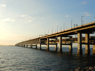 関西国際空港連絡橋pier on the sea at sunset