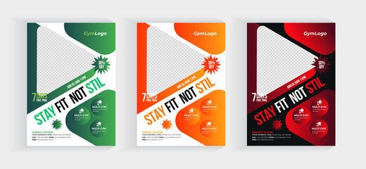 Gym Fitness Flyer Layout template with 3 color And  Photo Placeholders 