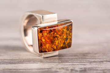 Green natural amber ring