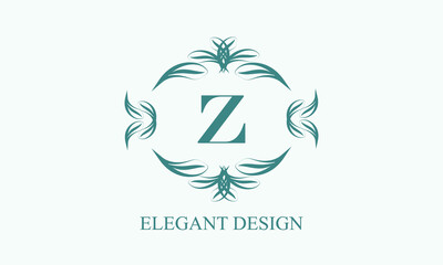 Elegant floral monogram design, logo template for one or two letters for example Z. Brand identity sign of a company, business, restaurant, boutique, hotel, heraldic, jewelry.