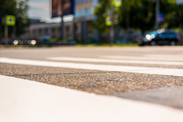 Summer in the city, the avenue. View from the pedestrian crossing level