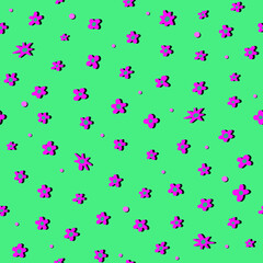 Cute little pink flowers on a green background.  Seamless  pattern. Vector illustration.