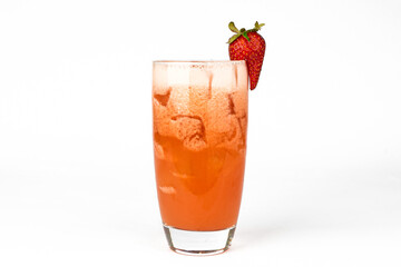 Red fresh strawberry cocktail smoothie jusice in glass with ice isolated on white. vitamin drink detox
