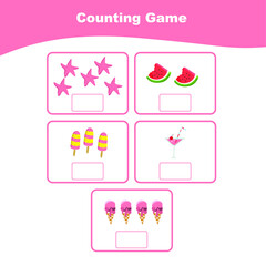 Counting Game for Preschool Children. This worksheet is suitable for educating the early age children on how to count well. 