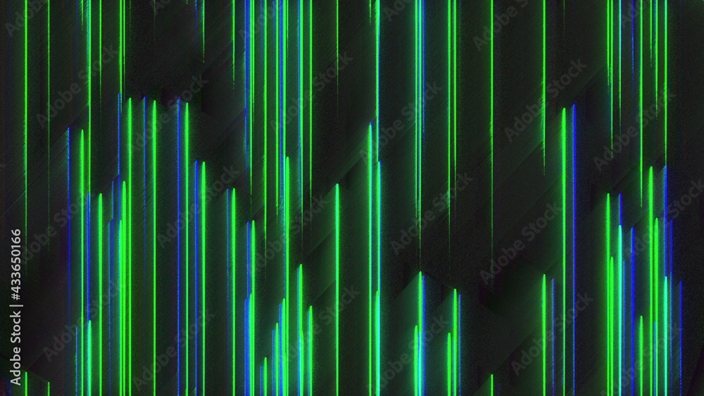 Poster computer generated chromatic aberration bands. pixel multi-colored neon noise. 3d rendering abstract