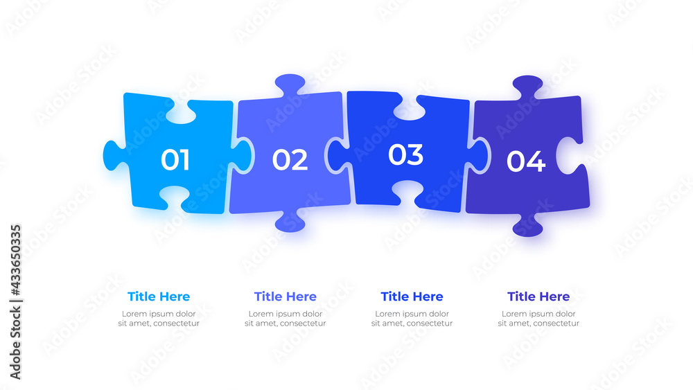 Poster infographic puzzle design template. modern vector illustration. concept of 4 steps or options of bus