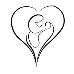 Drawing mother and child. Graphics. Logo for medical institutions.