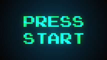 Obraz premium Computer generated a text message screen: Press start. 3d rendering 8-bit font, black background for computer game