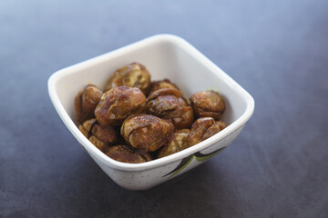 Fried spicy Brinjal or Eggplant Indian dish	
