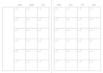 A4 format. Endless Organizer and bullet journal printable pages. Perfect minimalist monthly planner. Undated.For every month. Events personal calendar. Notes. Week starts at Sunday. Stationery. Vector