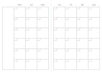 A4 format. Endless Organizer and bullet journal printable pages. Perfect minimalist monthly planner. Undated.For every month. Events personal calendar. Notes. Week starts at Monday. Stationery. Vector