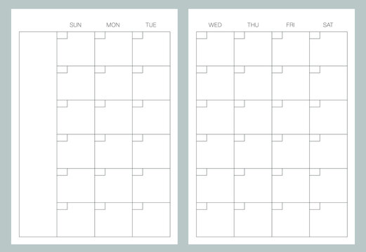 A5 Format. Endless Organizer And Bullet Journal Printable Pages. Perfect Minimalist Monthly Planner. For Every Month. Events Personal Calendar. Notes. Week Starts At Sunday. Stationery. Vector