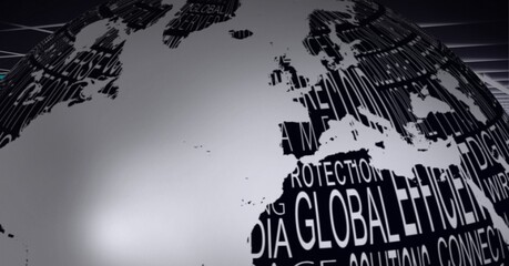 Composition of globe formed with eco text on black background