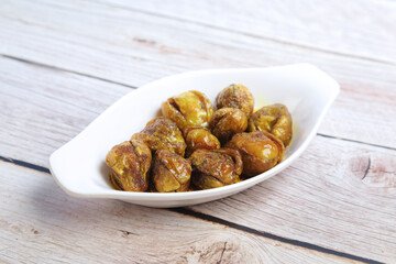 Fried spicy Brinjal or Eggplant Indian dish	
