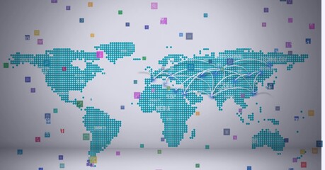 Animation of network of connections with icons over world map