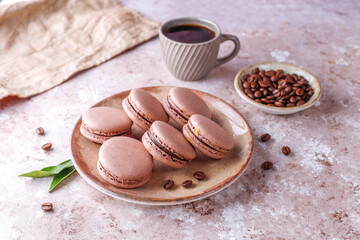 French macaroons with coffee beans.