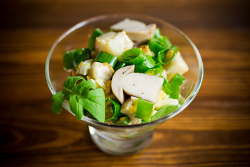 fresh spring diet salad of mushrooms, eggs, green onions