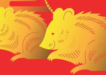 Composition of gold rat chinese star sign on red background