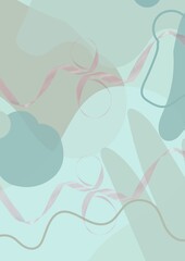 Composition of multi coloured party streamers over pastel pattern on green background