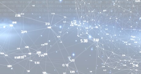 Composition of network of connections over binary coding on blue background