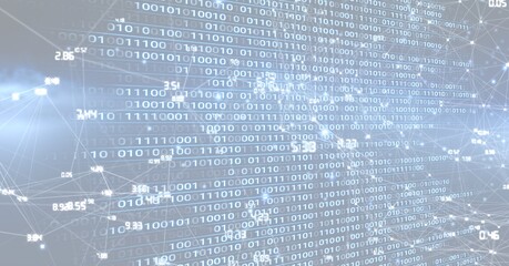 Composition of network of connections over binary coding on blue background