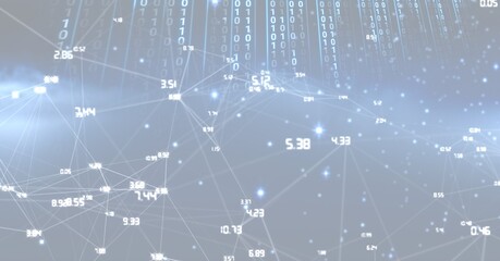 Composition of network of connections over binary coding on blue background